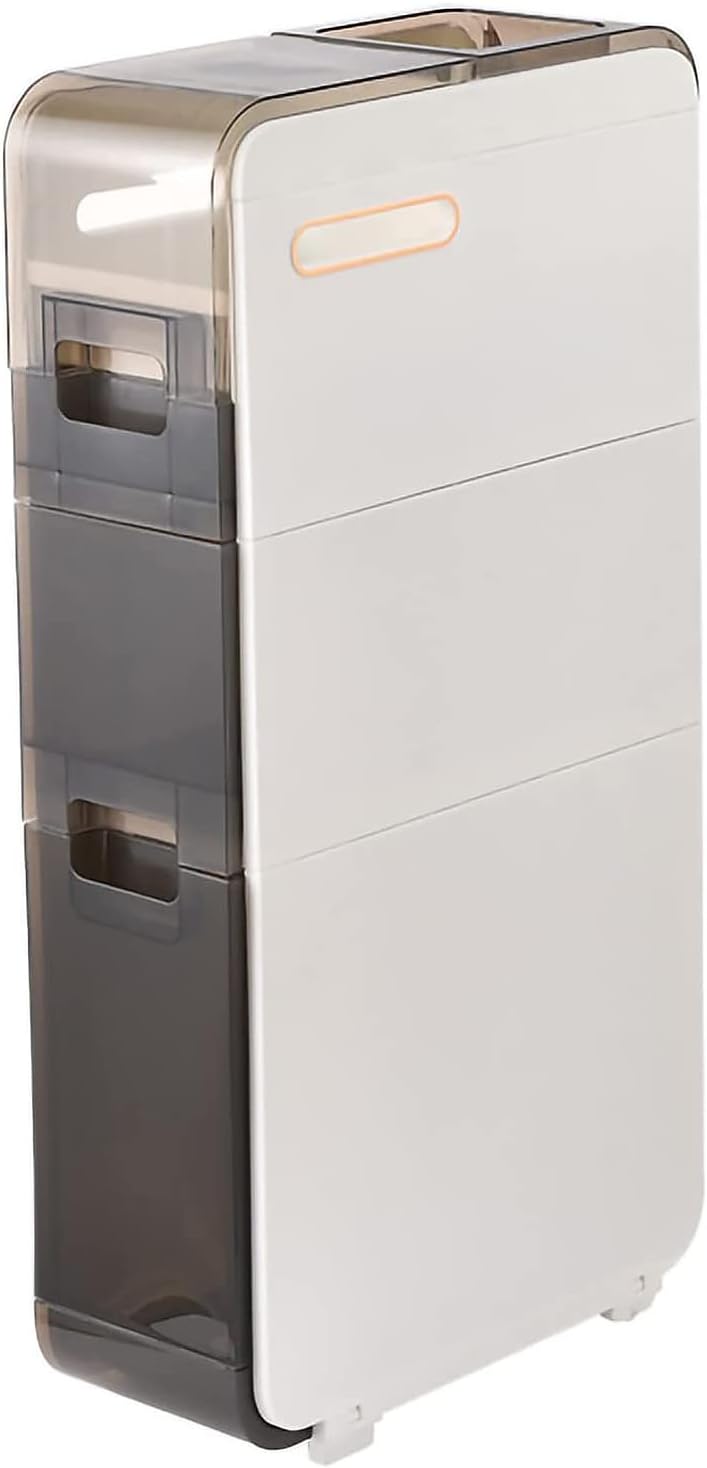 (3 Layer) Narrow Slot Storage Cabinet, Toilet Slot Rack, Bathroom Drawer Organizer, Ultra Narrow Lockers, Kitchen Organization (White)